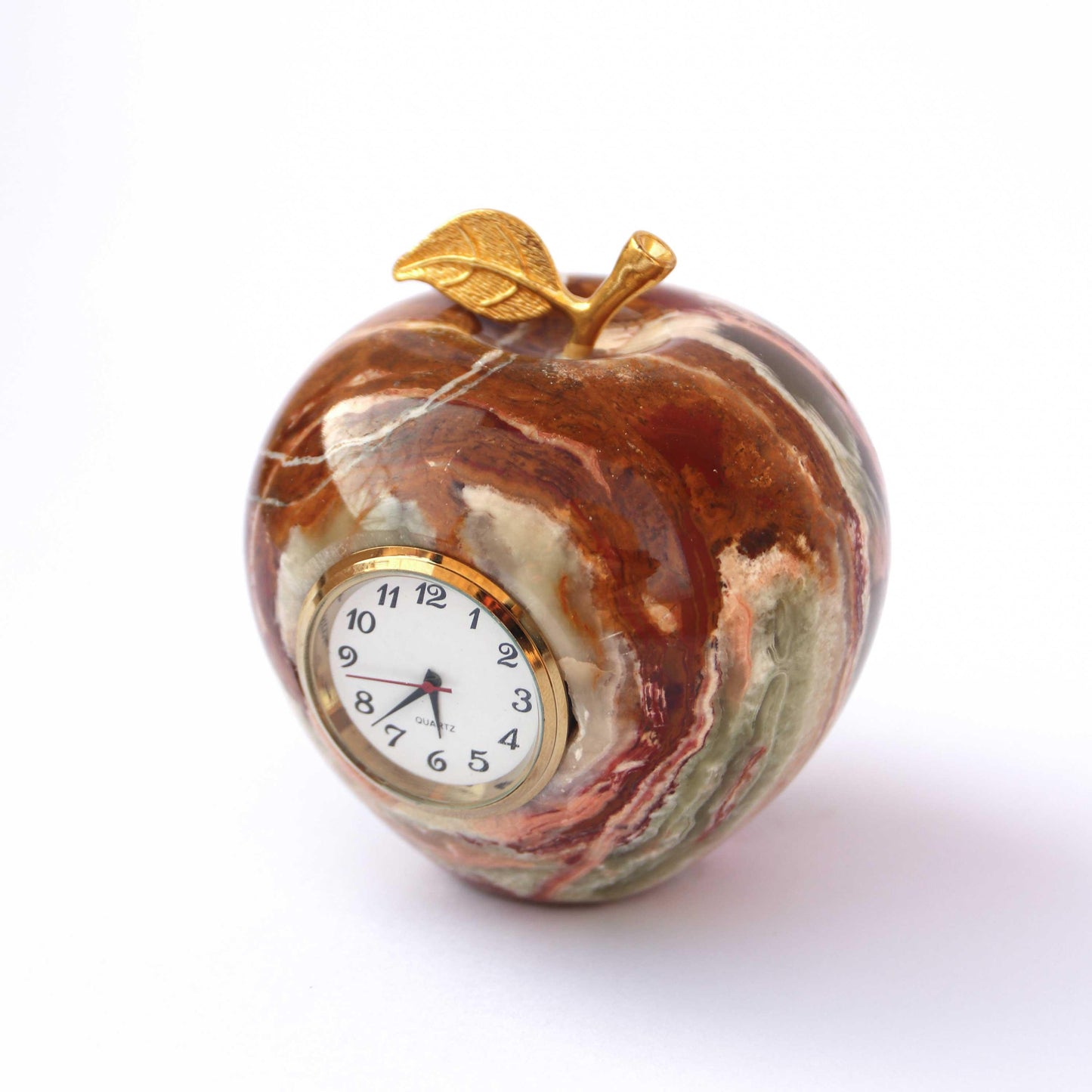 Luxury Onyx Marble Apple Clock – Handmade Decorative Desk Clock Luxury Stone, Office Decor , Livingroom Figurine