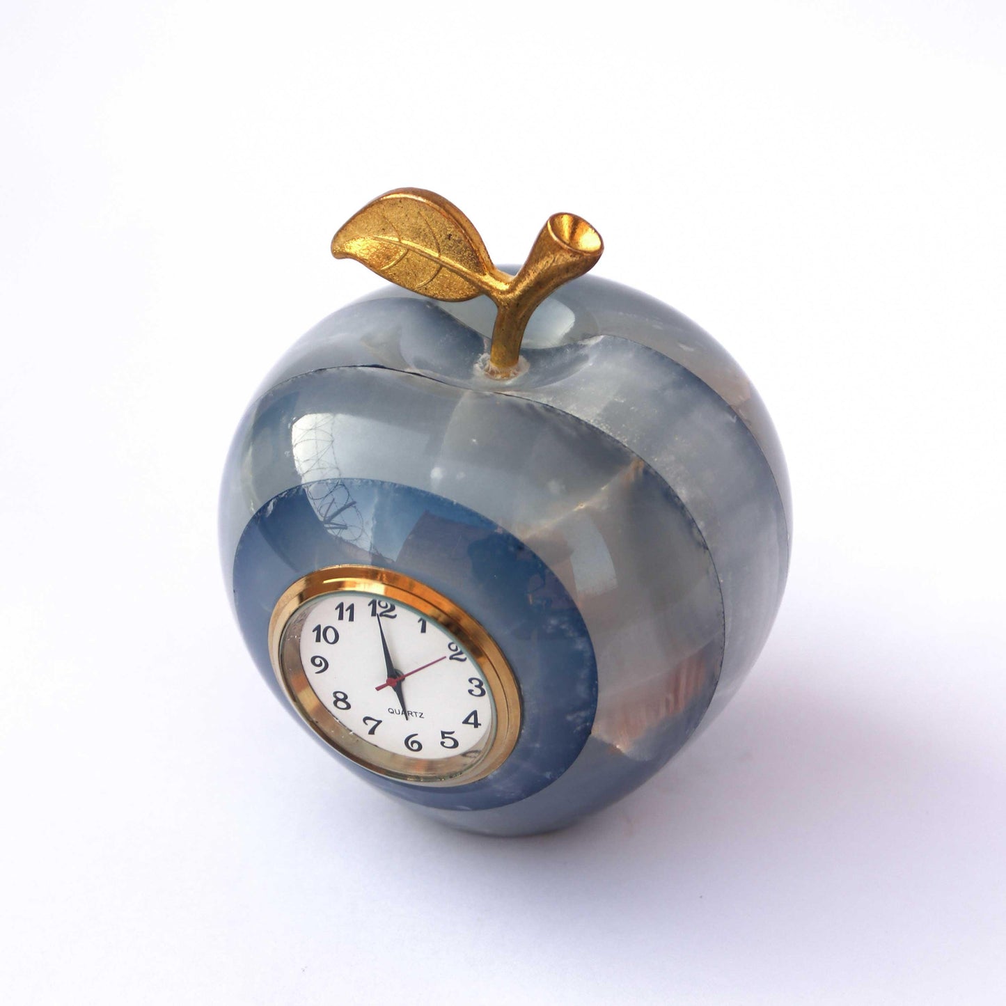 Luxury Onyx Marble Apple Clock – Handmade Decorative Desk Clock Luxury Stone, Office Decor , Livingroom Figurine