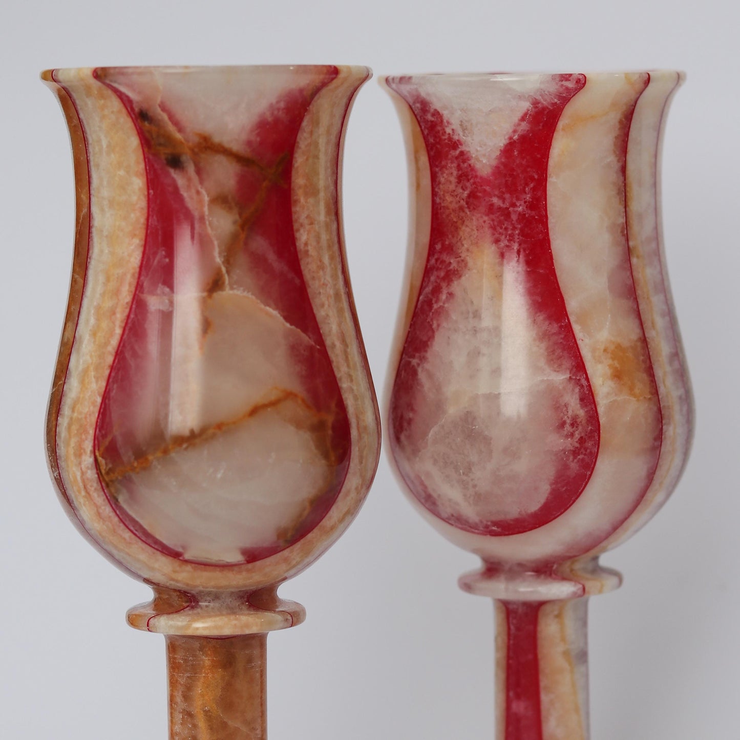Handmade Onyx Red Marble Champagne Glass Set β Elegant & Unique β Set of 2