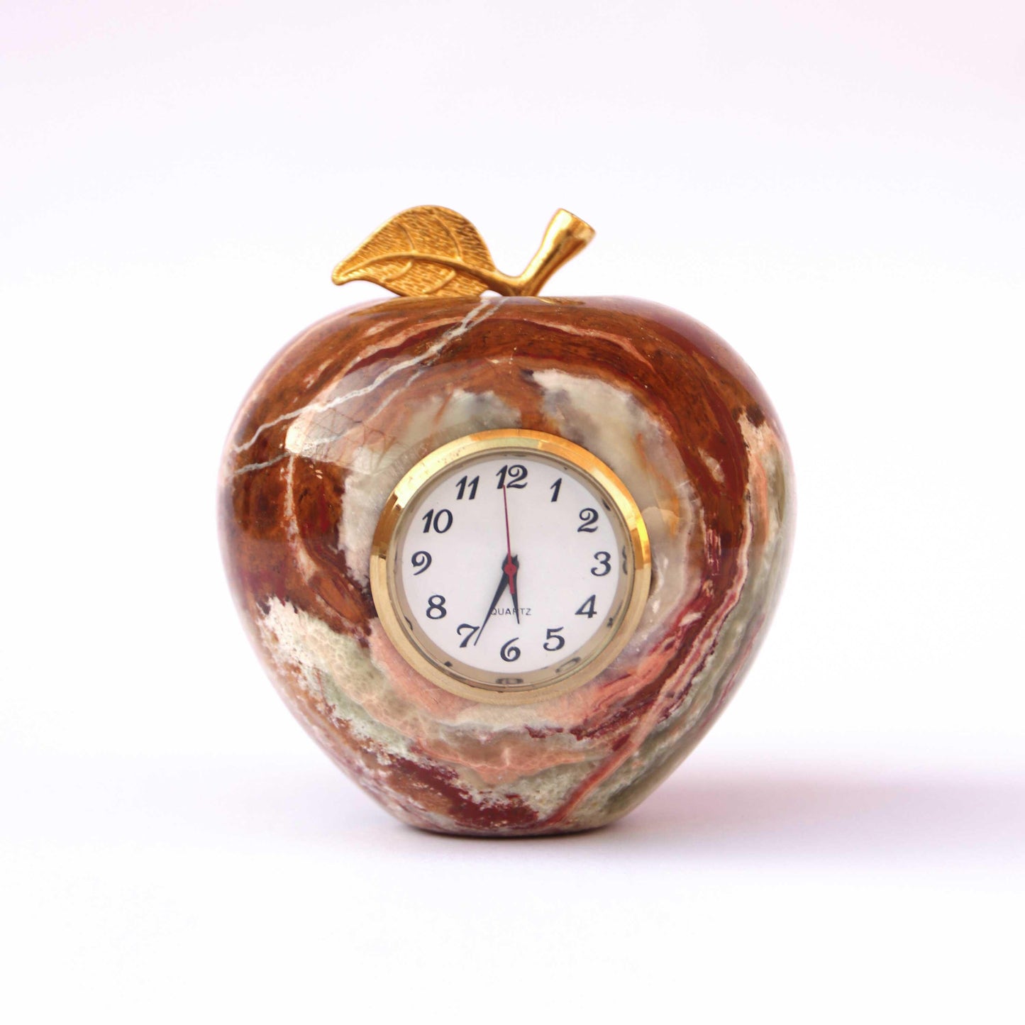 Luxury Onyx Marble Apple Clock – Handmade Decorative Desk Clock Luxury Stone, Office Decor , Livingroom Figurine