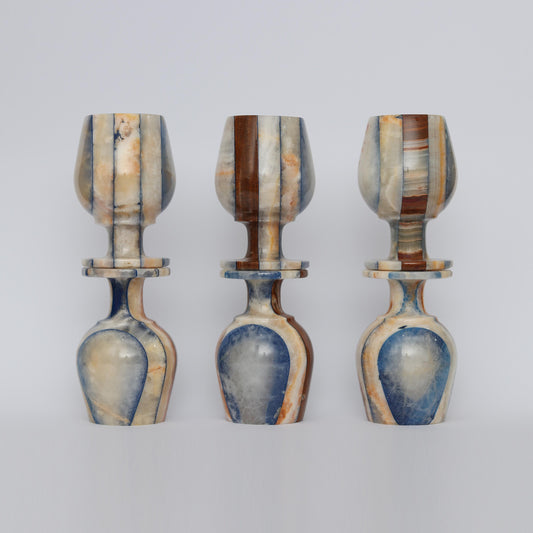 Luxury Onyx Marble Goblet Glass Set – Handmade Stone Drinkware (Set of 6)