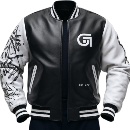 Graphix Graffiti Monochrome Leather Bomber Jacket
