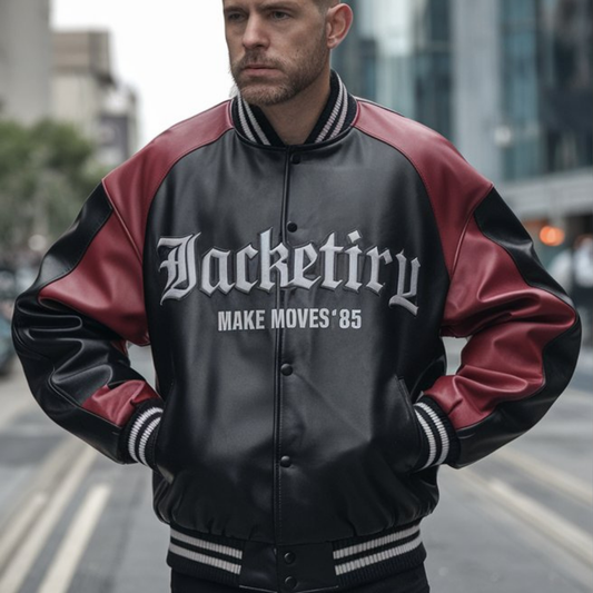 Jet Black & Ruby Red Chess Bomber Jacket
