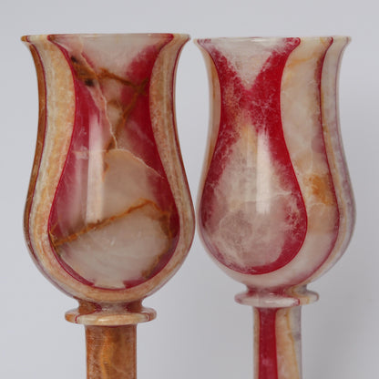 Handmade Onyx Red Marble Champagne Glass Set – Elegant & Unique – Set of 2