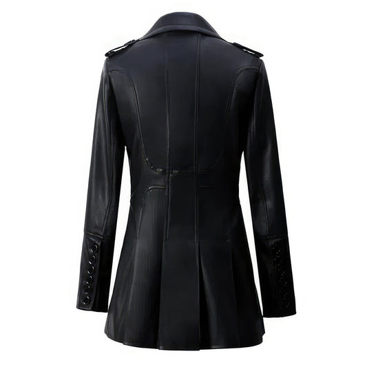 Genuine Sheepskin Double Breasted British Style Mid-Length Leather Trench Coat